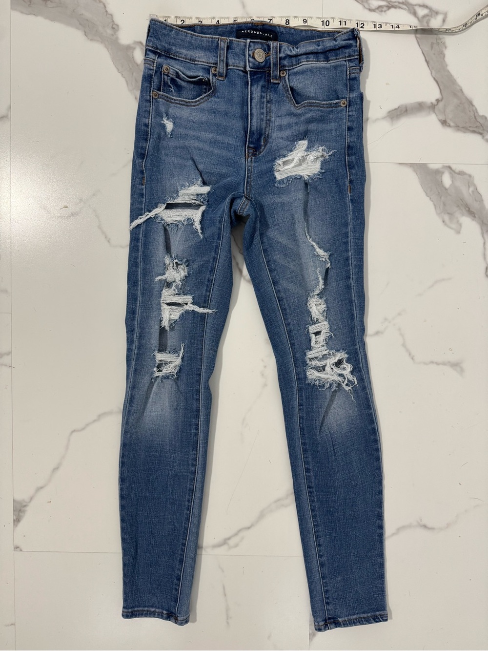 Aeropostale High Rise Distressed Skinny Jeans Light Wash Size 0 Short Jegging